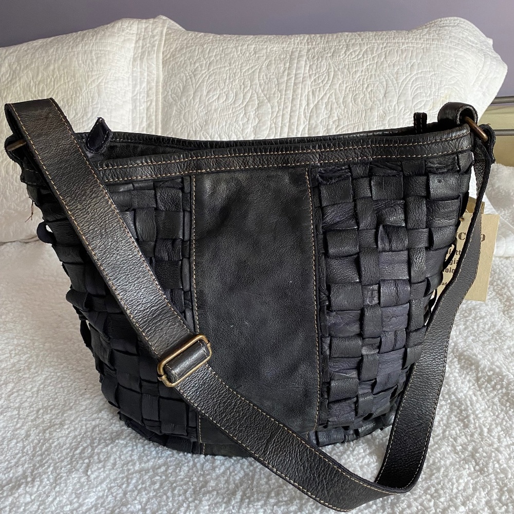 NWT Wilson's Dark Grey Woven Italian Leather Tote Bag